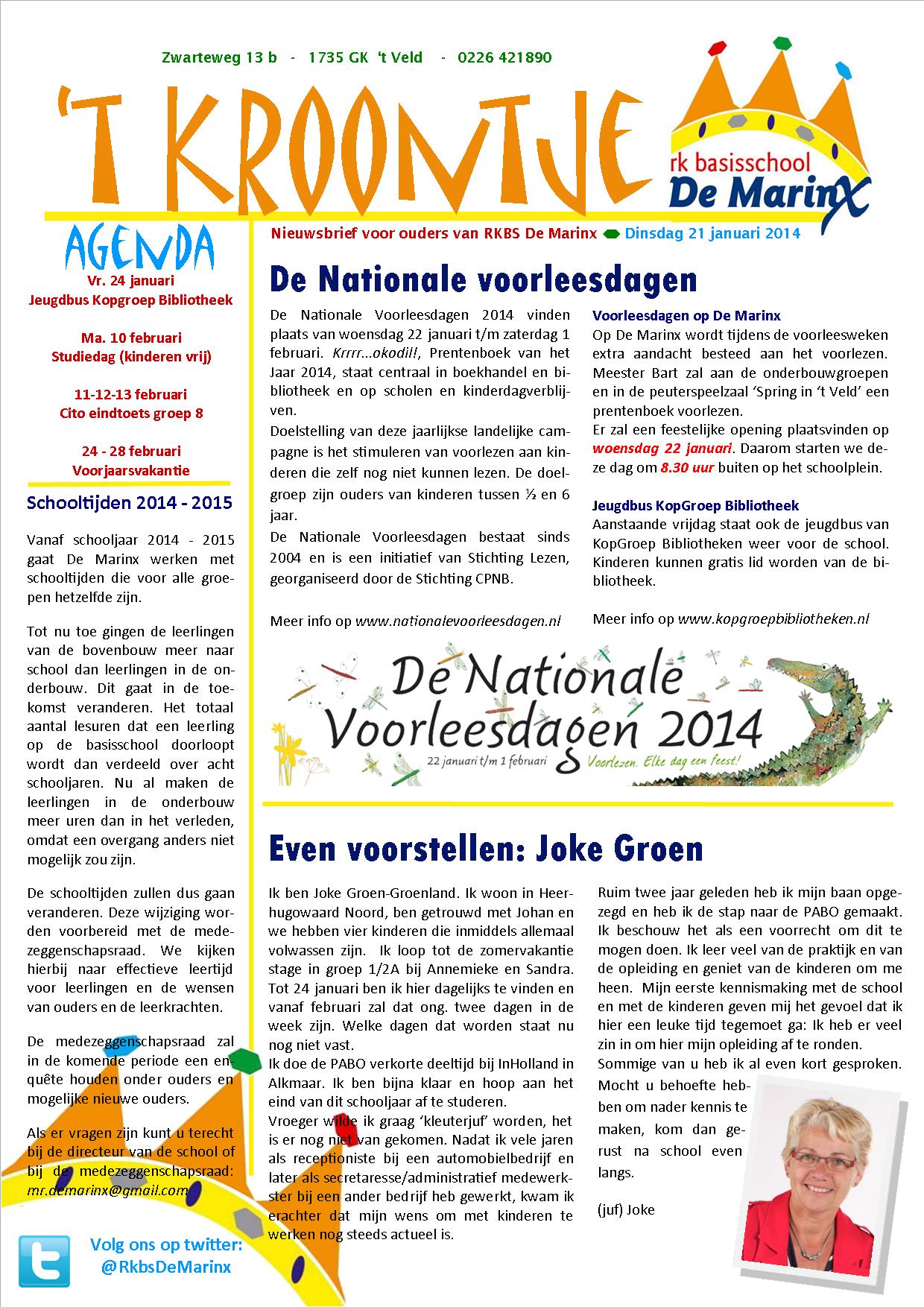 Nieuwsbrief ’t Kroontje 21 januari 2014