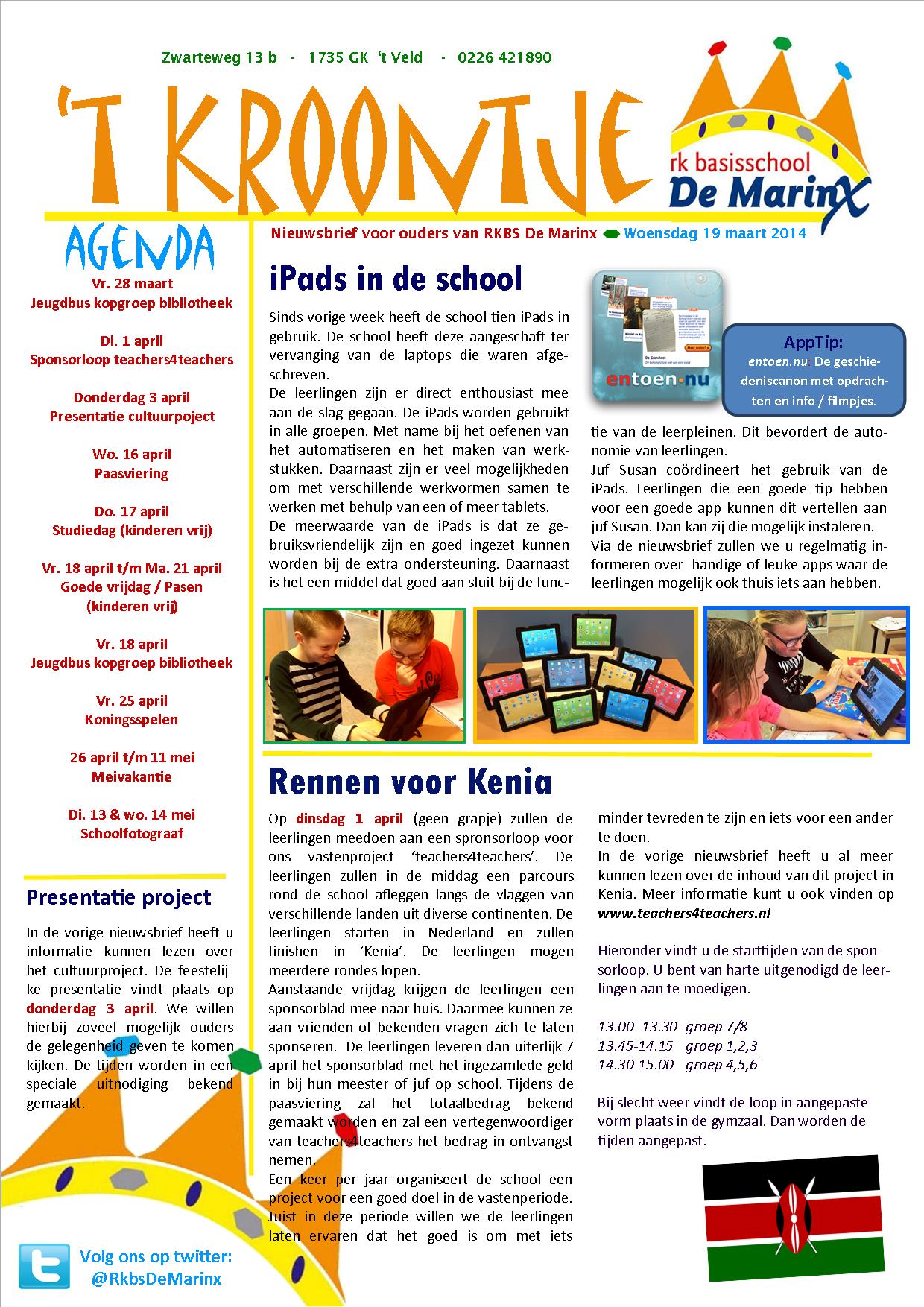 Nieuwsbrief ’t kroontje 19 maart 2014