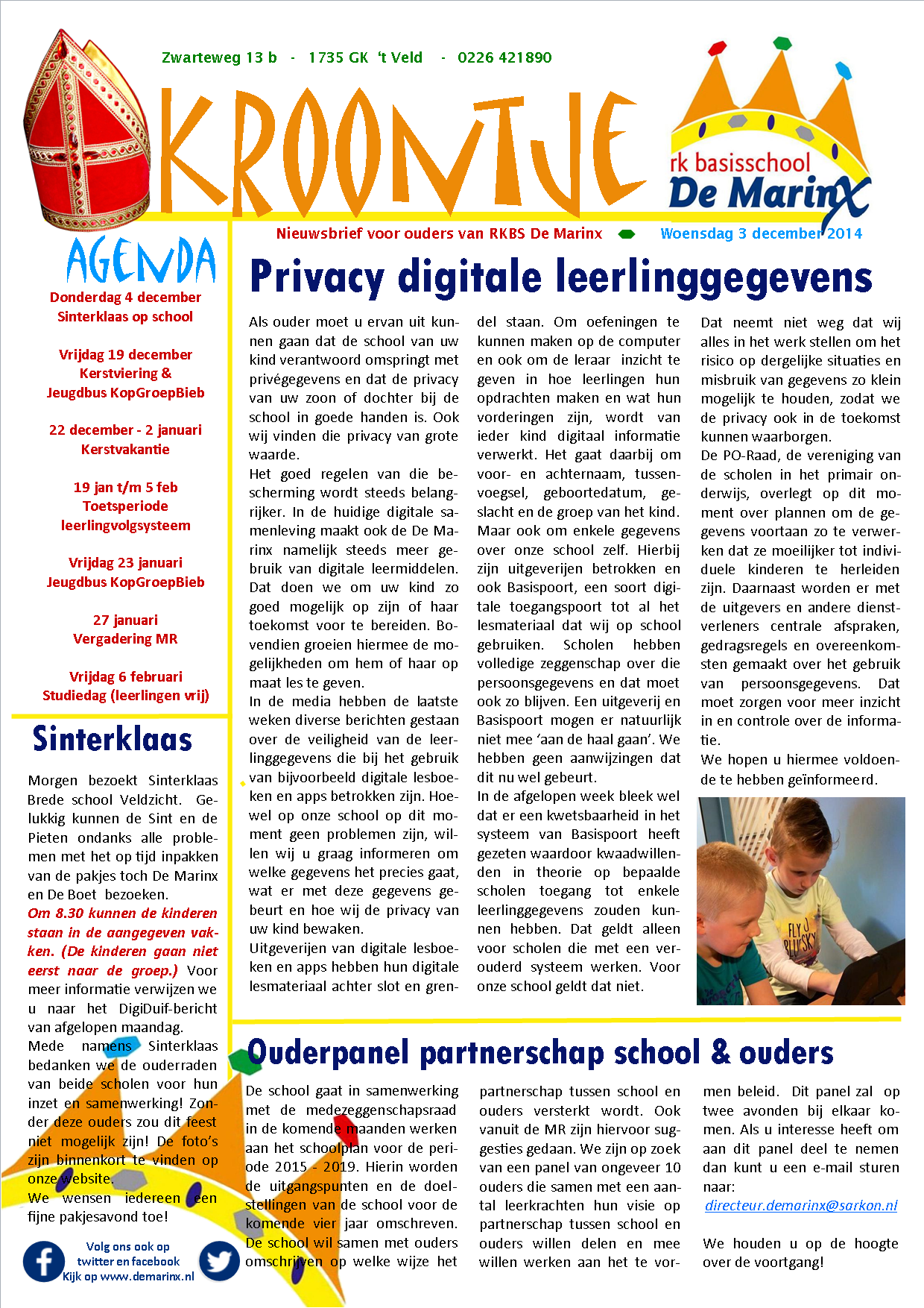 Nieuwsbrief ’t Kroontje 3 december 2014