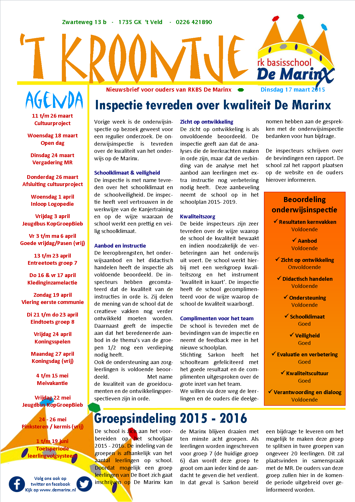 Nieuwsbrief 't Kroontje 17 maart 2015