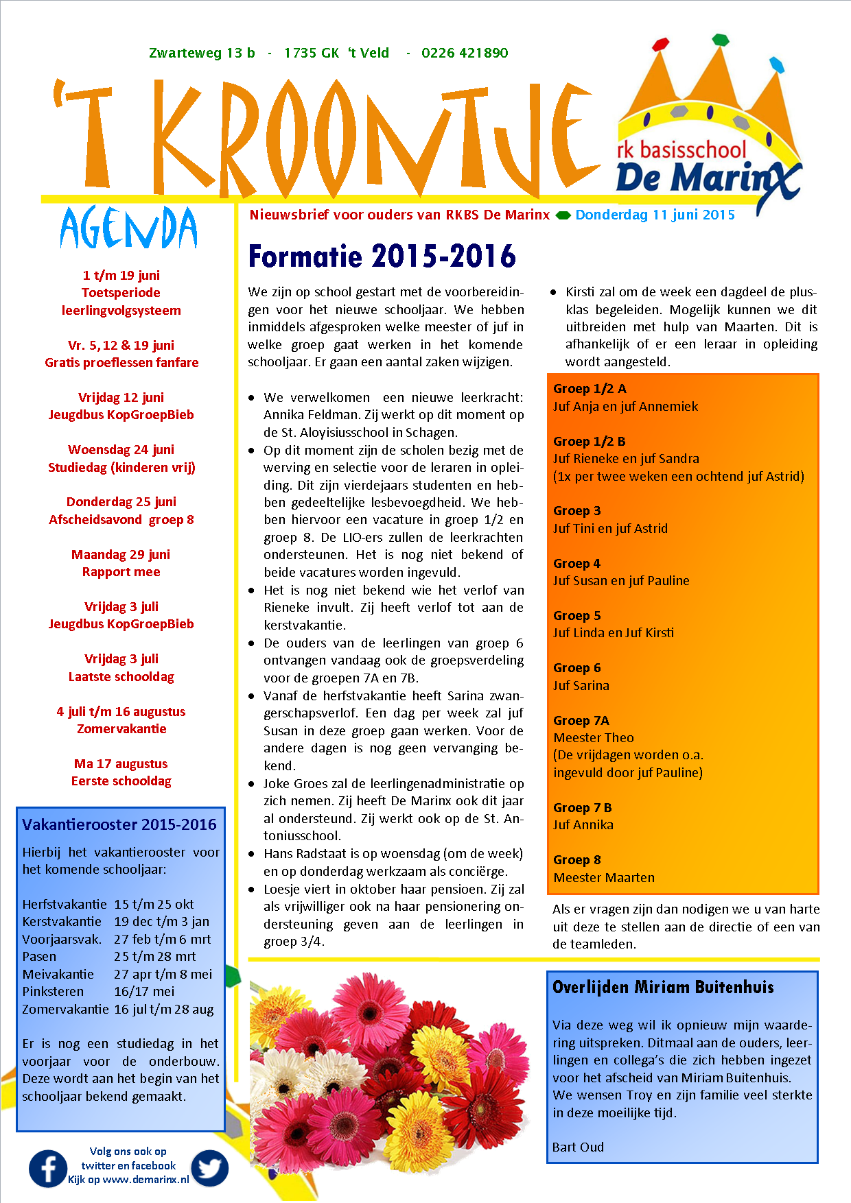 Nieuwsbrief 't Kroontje 11 juni 2015