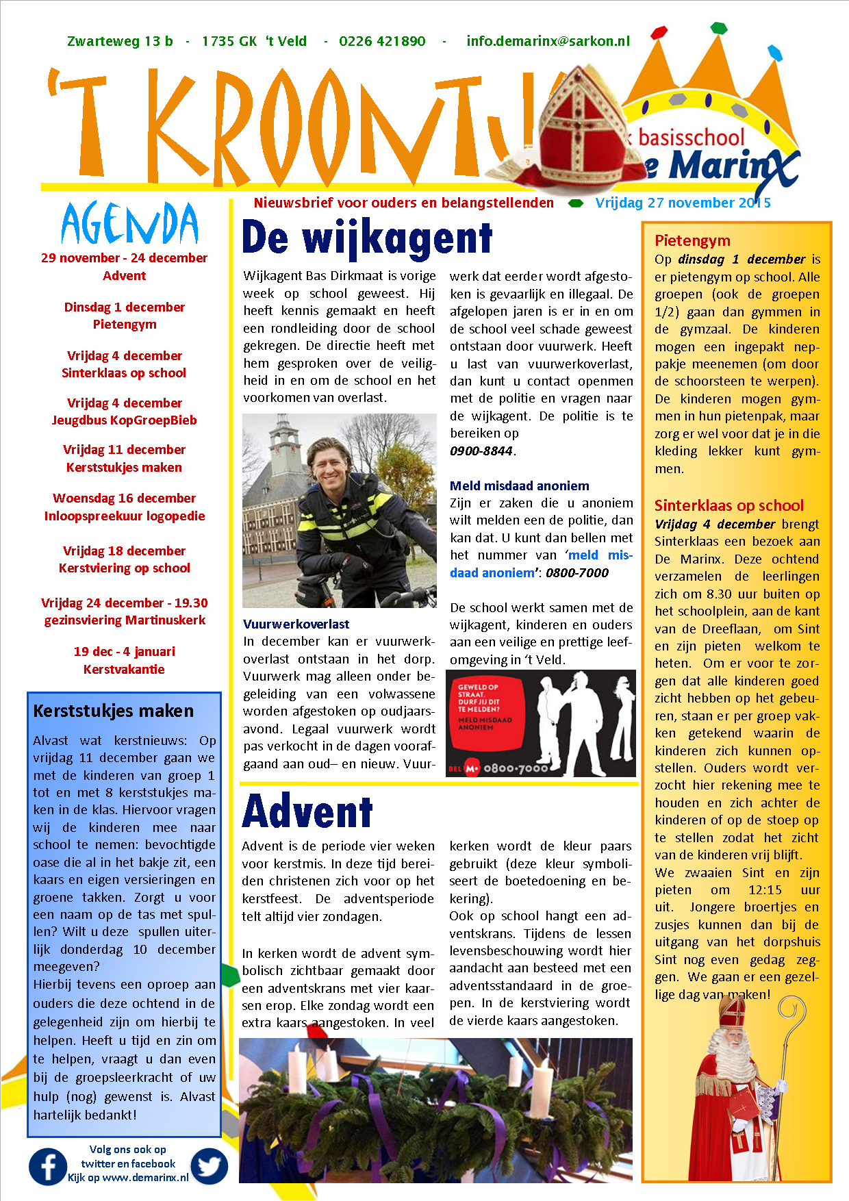 Nieuwsbrief 't Kroontje 27 november