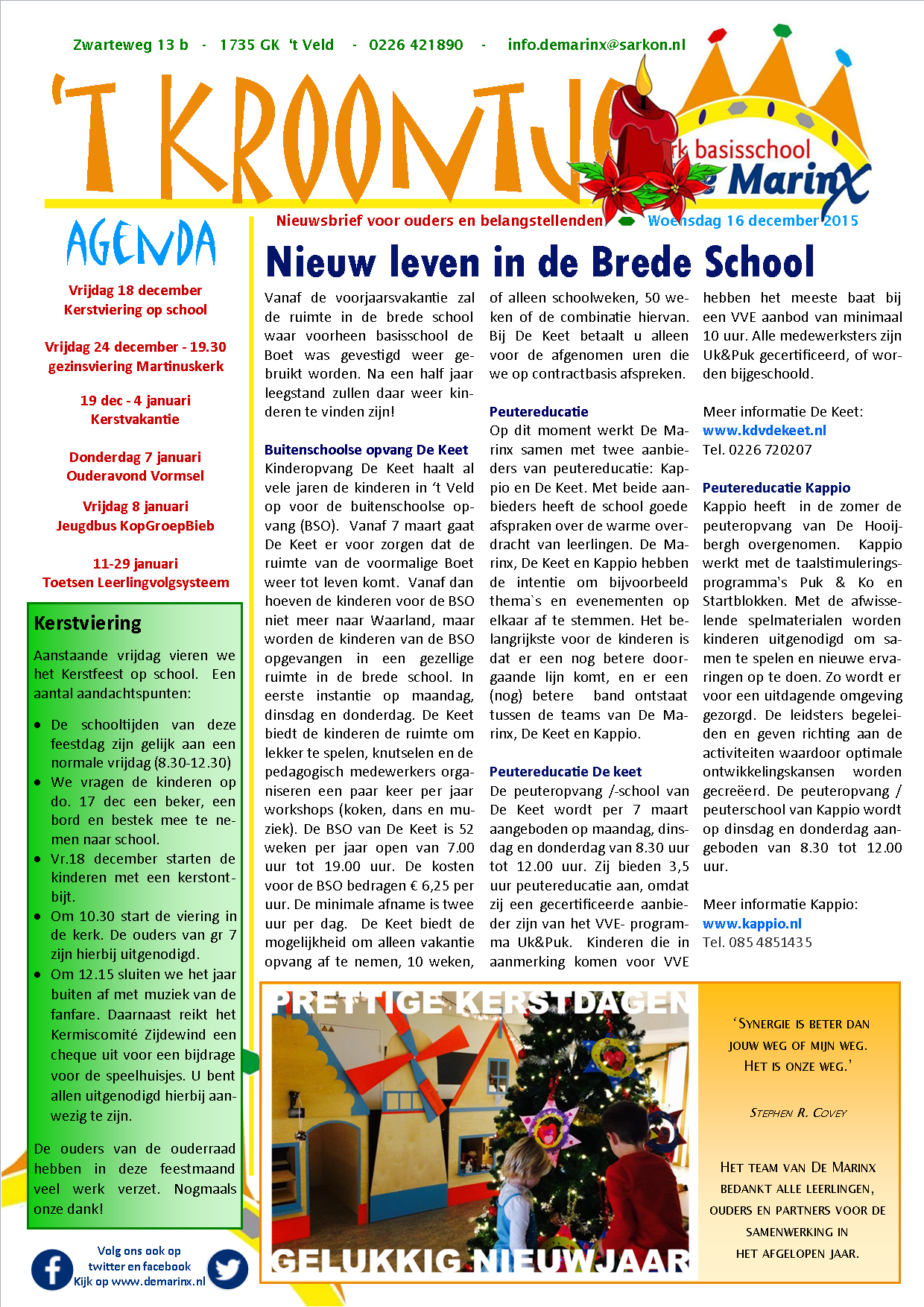 Nieuwsbrief 't Kroontje 16 december 2015