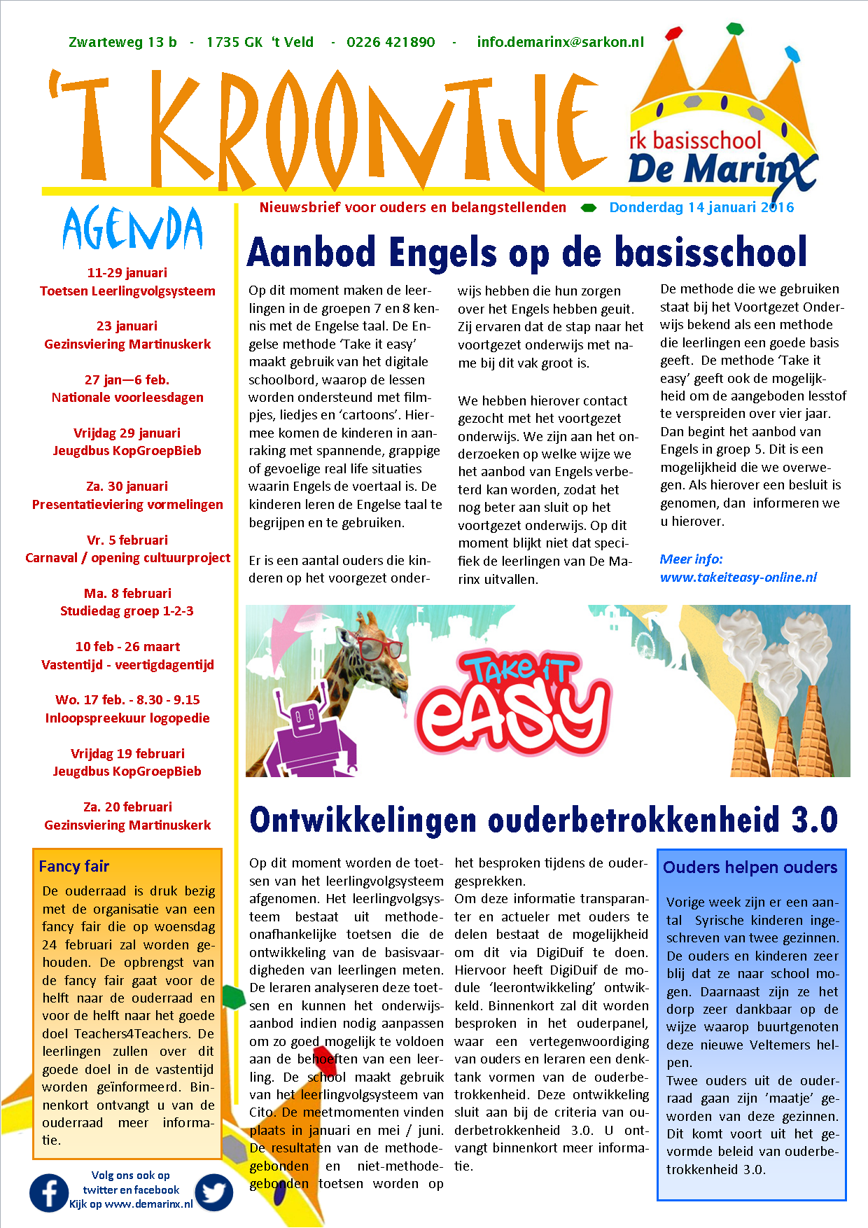 Nieuwsbrief 't Kroontje 14 januari 2016