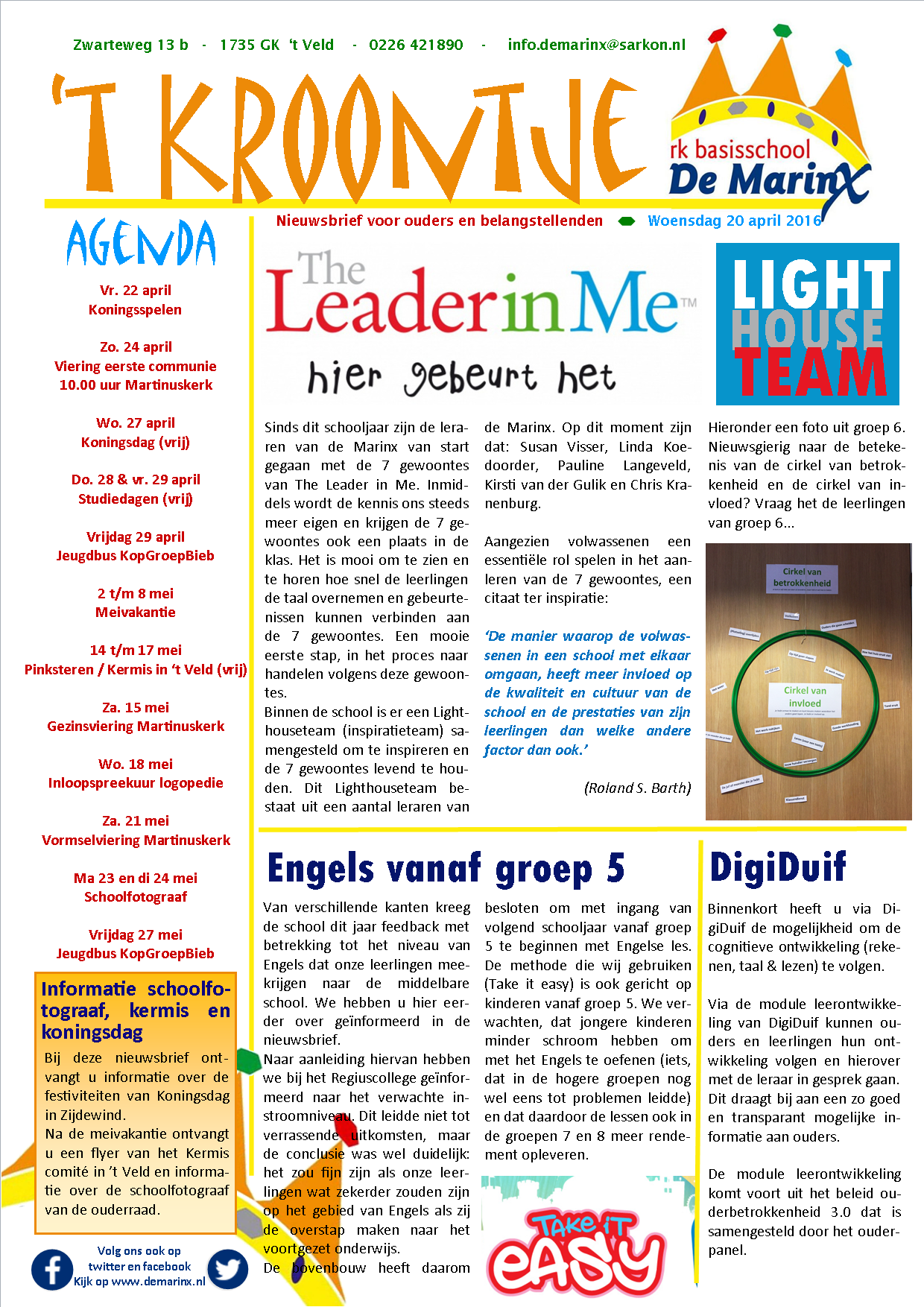 Nieuwsbrief 't Kroontje 20 april 2016
