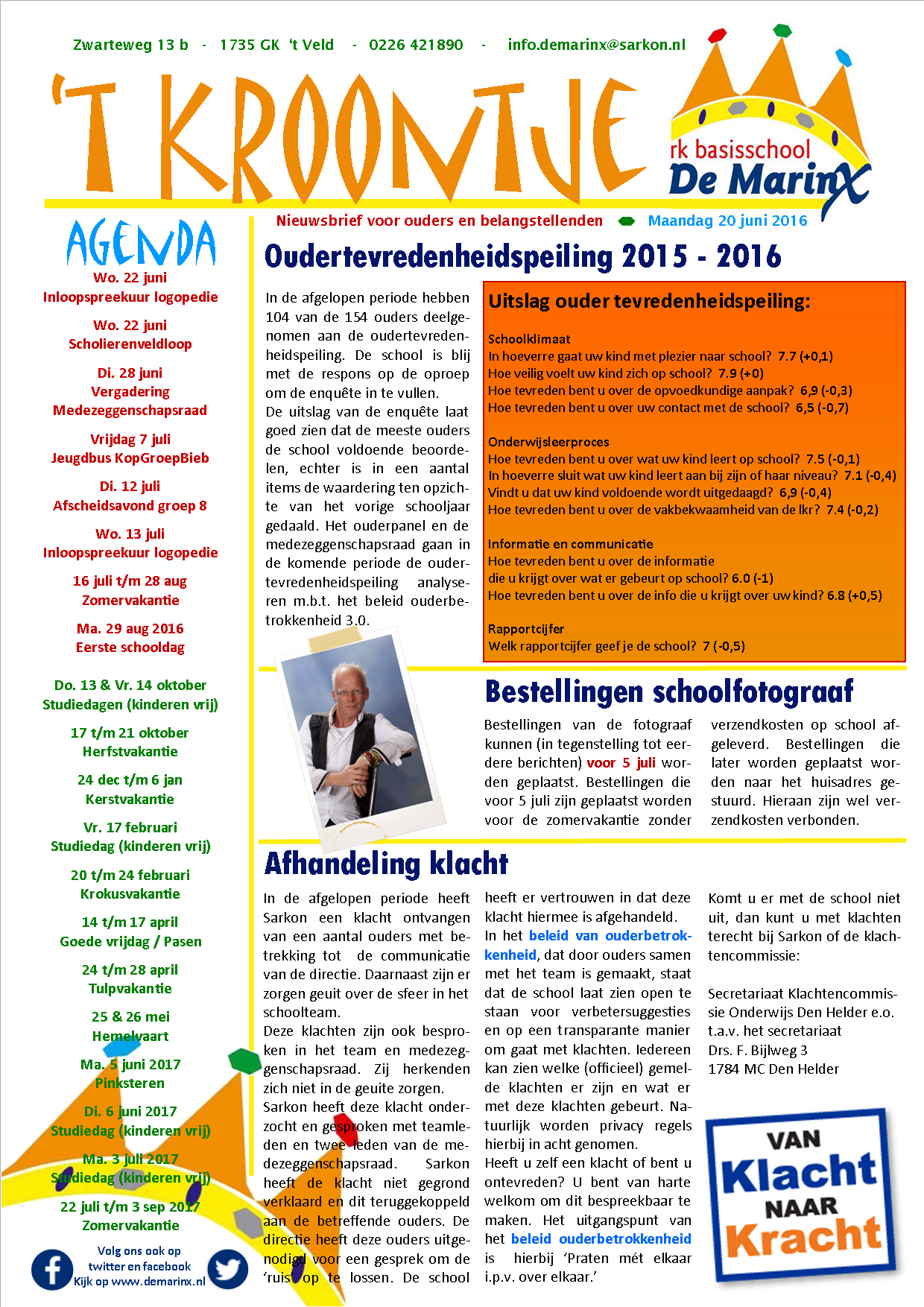 Nieuwsbrief 't Kroontje 20 juni 2016