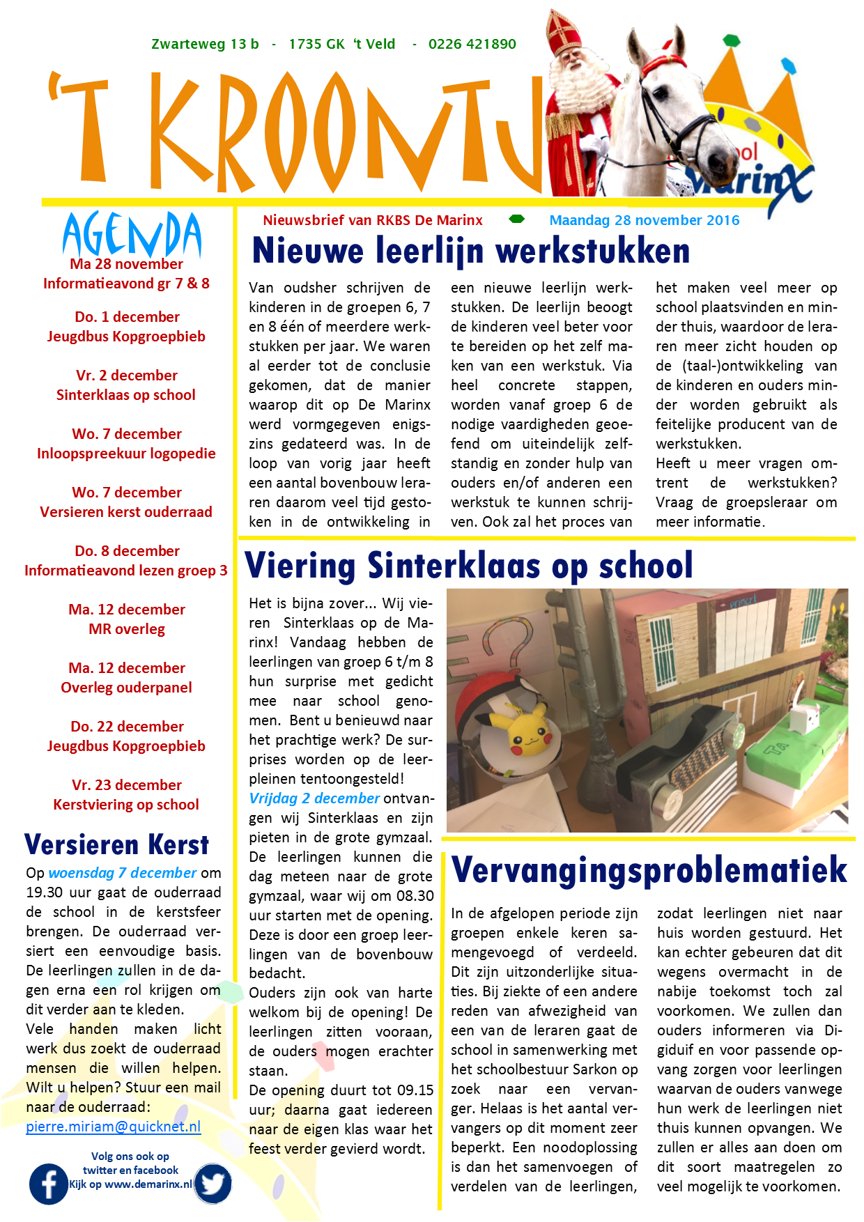 Nieuwsbrief 't Kroontje 28 november 2016