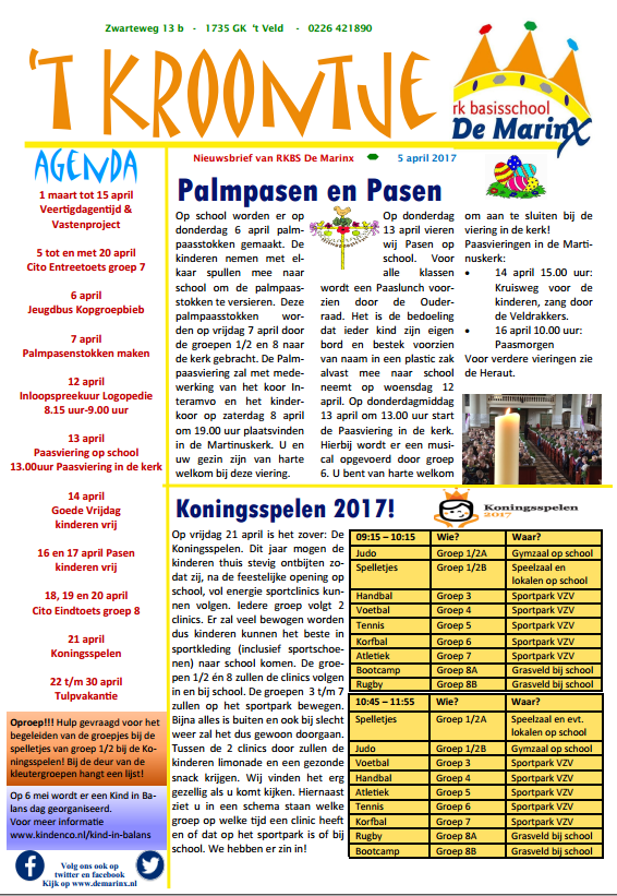 Nieuwsbrief 't Kroontje 5 april 2017