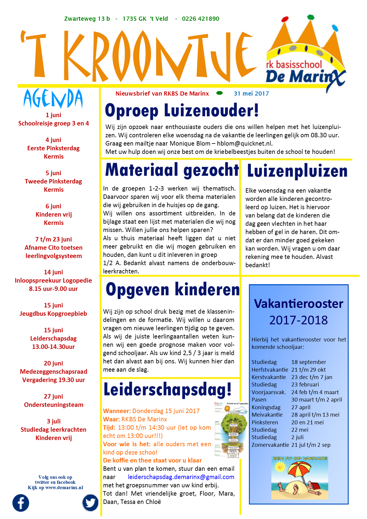 Nieuwsbrief 't Kroontje 31 mei 2017