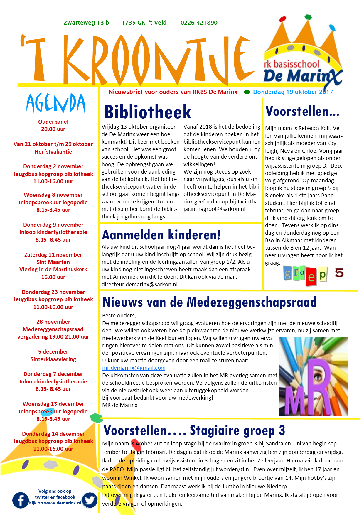 Nieuwsbrief 't Kroontje 19 oktober 2017