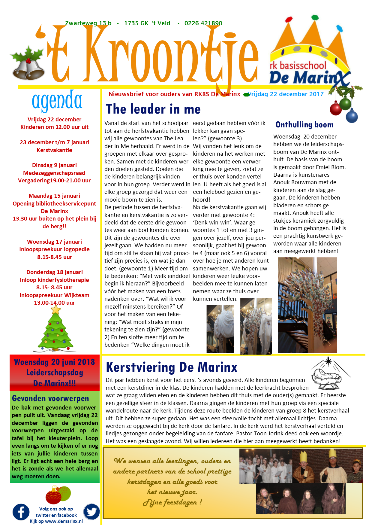 Nieuwsbrief 't Kroontje 22 december 2017