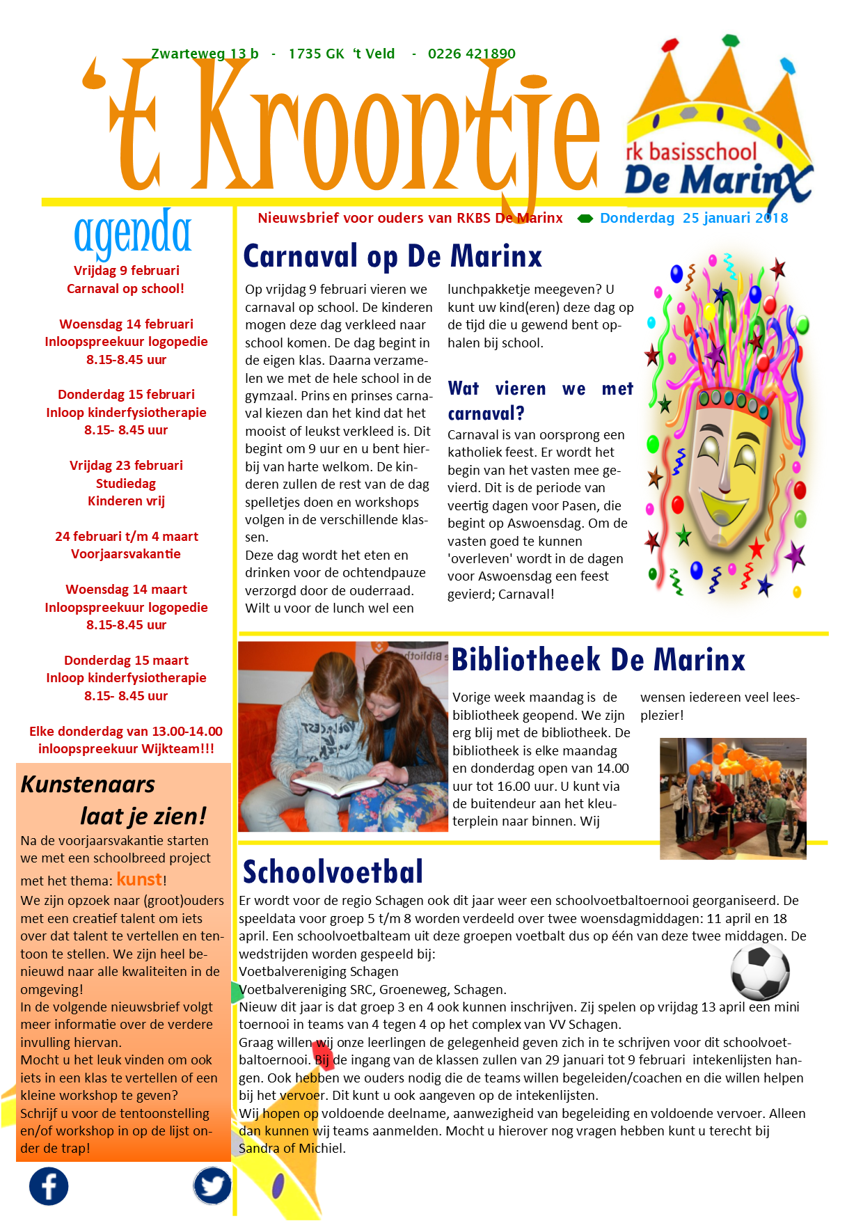 Nieuwsbrief 't Kroontje 25 januari 2018