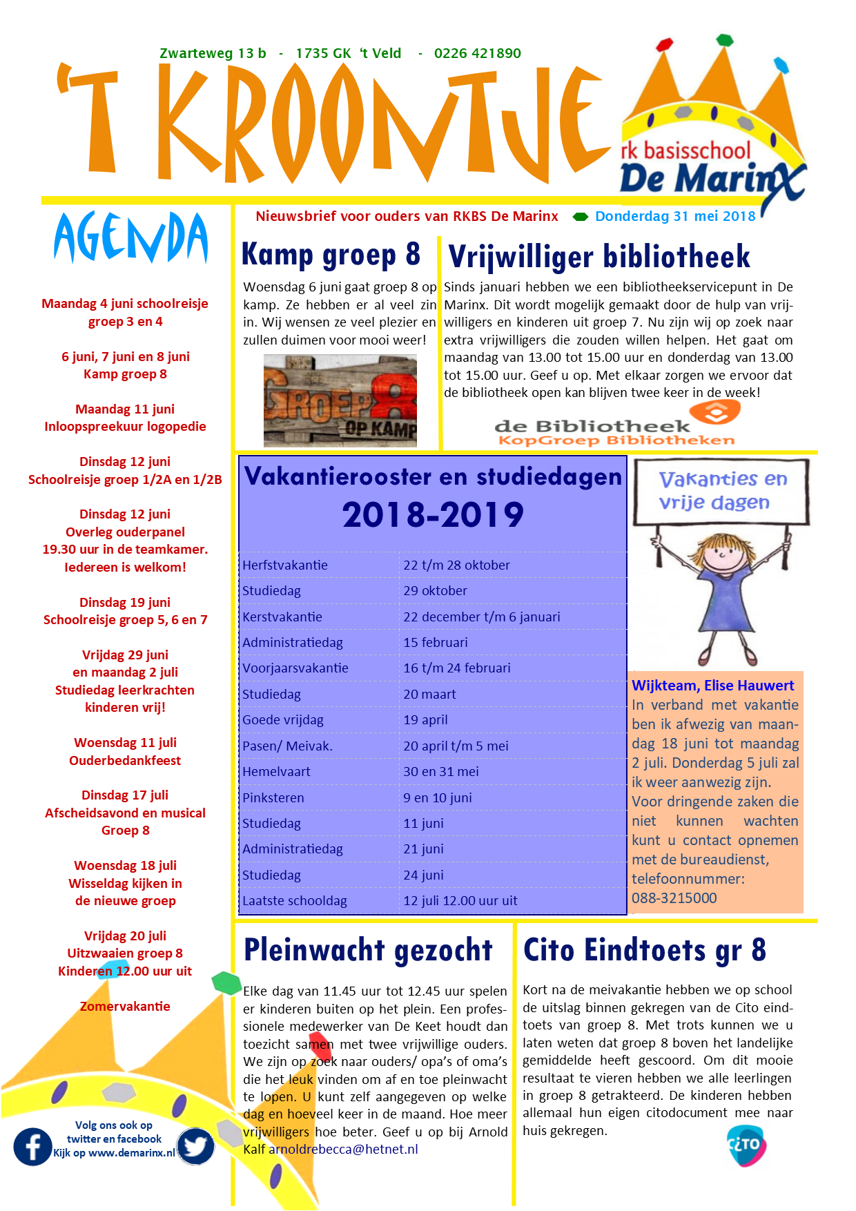 Nieuwsbrief 't Kroontje 31 mei 2018