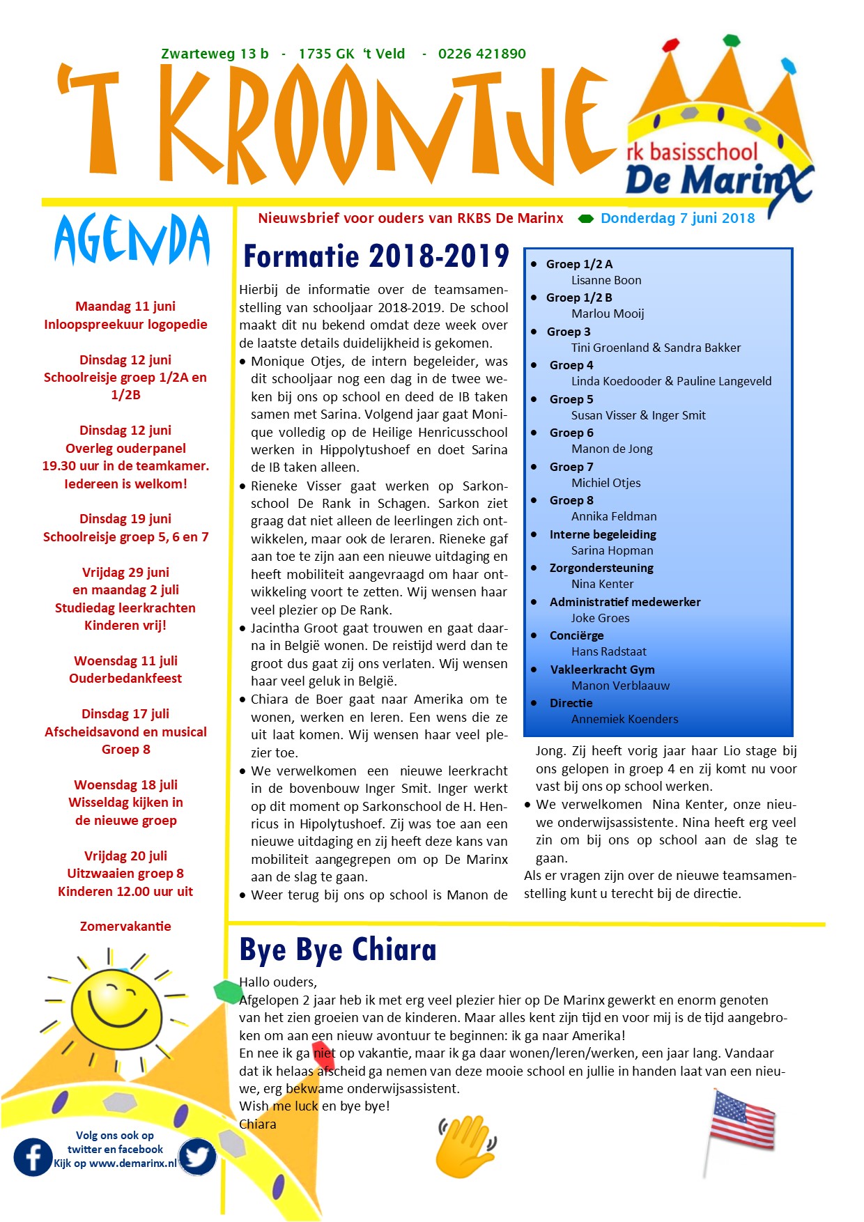 Nieuwsbrief 't Kroontje 7 juni 2018