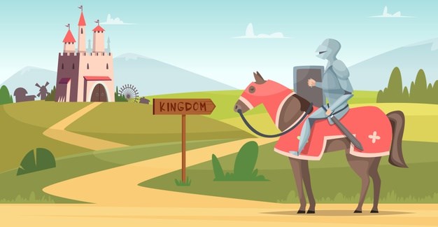 middeleeuwse-ridder-achtergrond-historische-gepantserde-karakters-outdoor-kasteel-cartoon-scene-kasteel-en-ridder-middeleeuws-illustratiesprookje_80590-7997