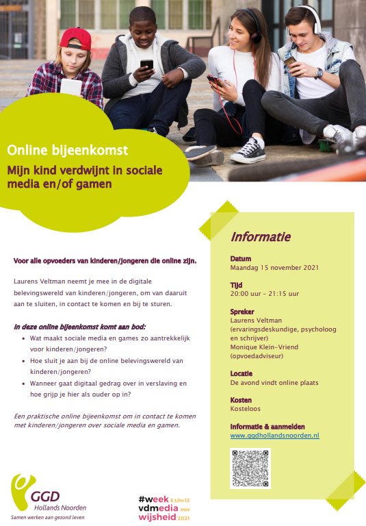 Online bijeenkomst ‘Mijn kind verdwijnt in sociale media en/of gamen’