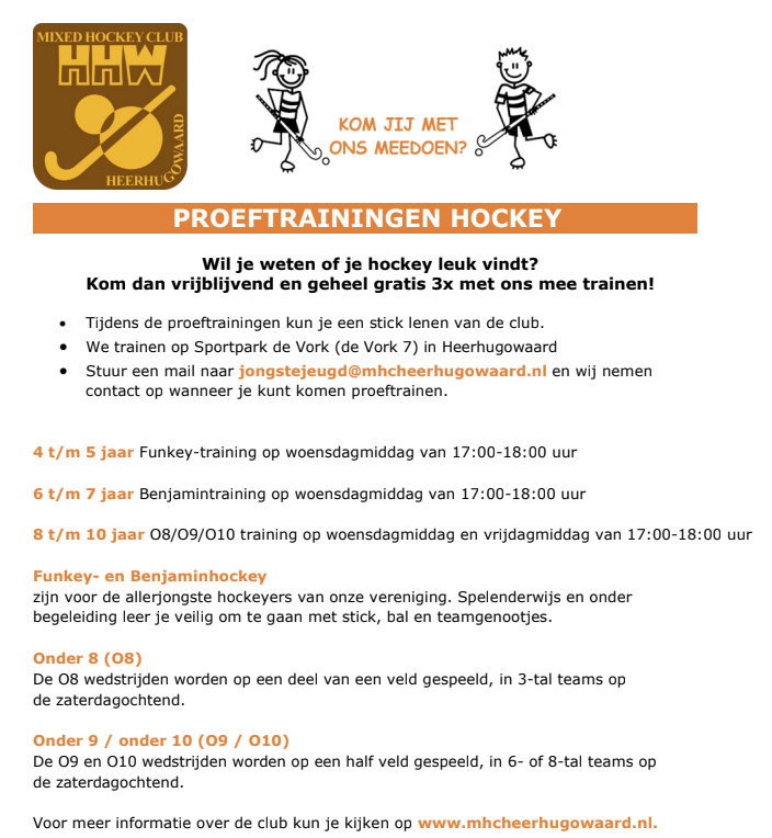 Proeftraining Hockey MHC Heerhugowaard