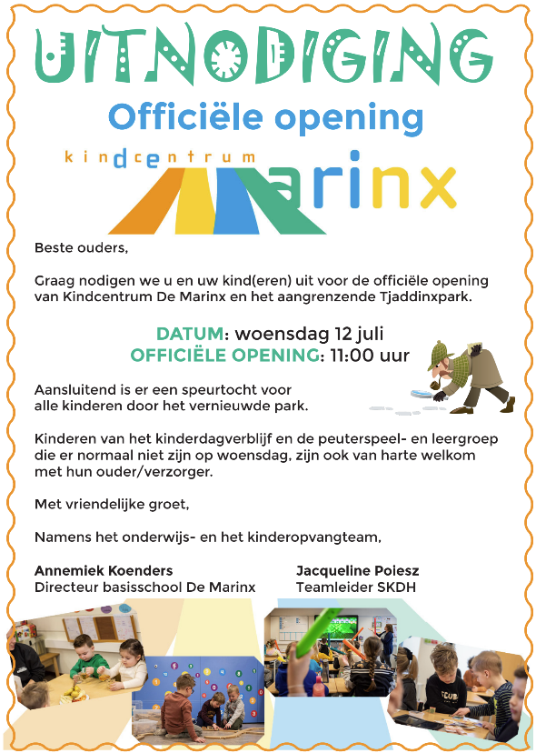 Uitnodiging opening Kindcentrum De Marinx en Tjaddinxpark
